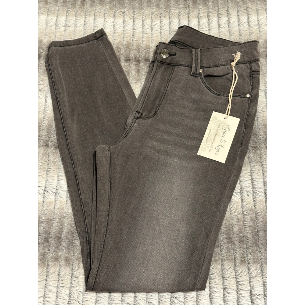 Grace & Lace Womens Charcoal Grey Skinny Jeans High Rise Stretch Size 8 NWT